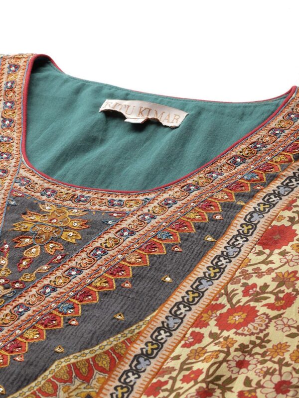 Ritu Kumar Women Paisley Printed Sequinned Pure Silk Kurta With Palazzos & Dupatta - Image 2
