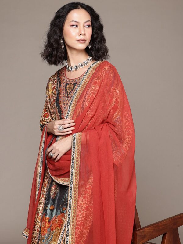 Ritu Kumar Women Paisley Printed Sequinned Pure Silk Kurta With Palazzos & Dupatta