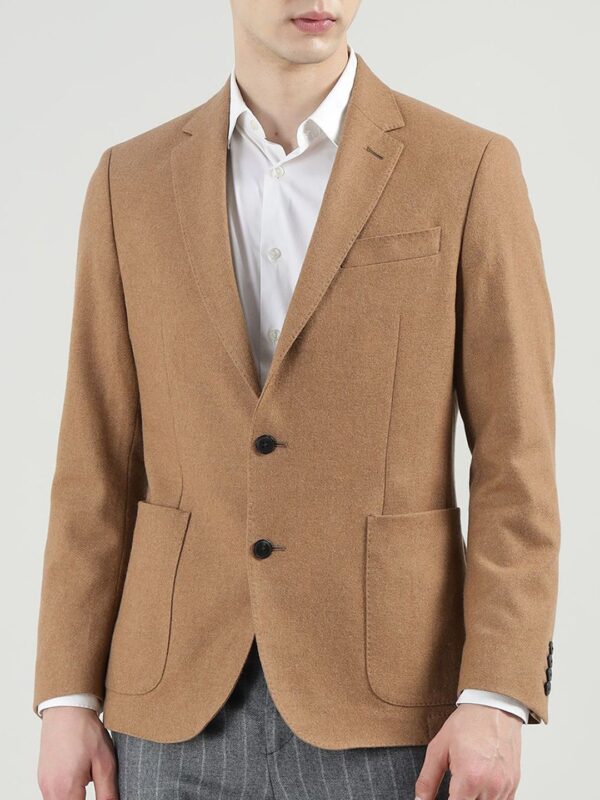 Men Notched Lapel Woolen Twill Flannel Blazer - Image 2