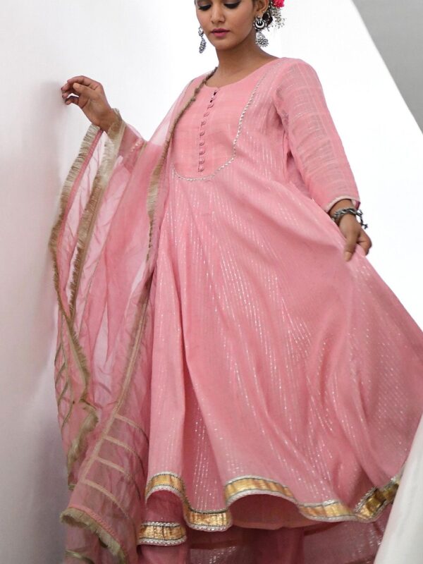 MYAARA Women Pink Empire Gotta Patti Kurta with Trousers & With Dupatta - Image 2