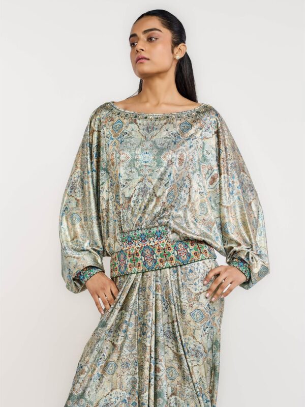 Ethnic Motifs Printed Batwing Sleeves Crepe Top - Image 2