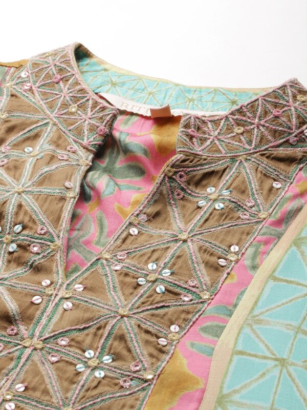 Ritu Kumar Printed Sequinned Kurta With Trousers & Dupatta - Image 2