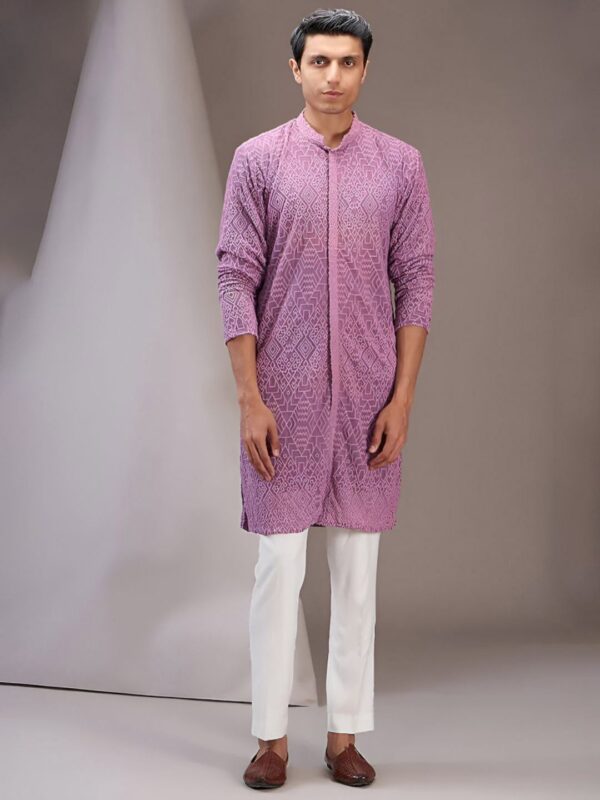 sven suits Men Geometric Embroidered Thread Work Kurta