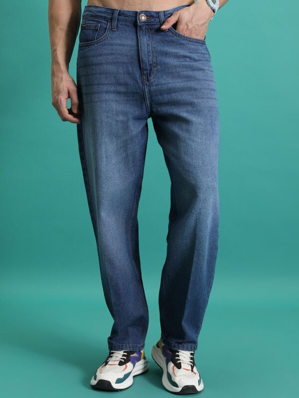 Men Loose Baggy Fit Clean Look Light Fade Cotton Jeans