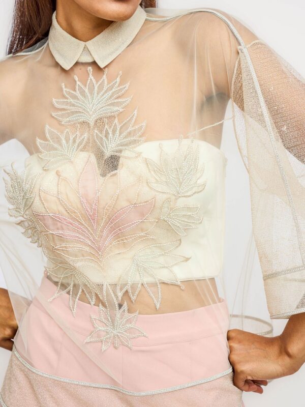 Women Floral Embroidered Smocked Shirt Style Top - Image 2