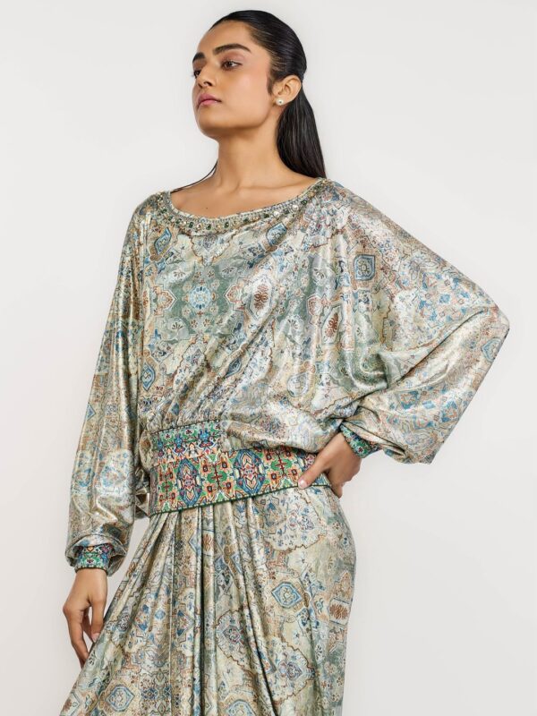 Ethnic Motifs Printed Batwing Sleeves Crepe Top