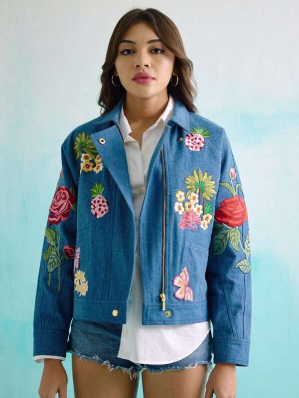 BETRUE Women Floral Cotton Denim Jacket with Embroidered