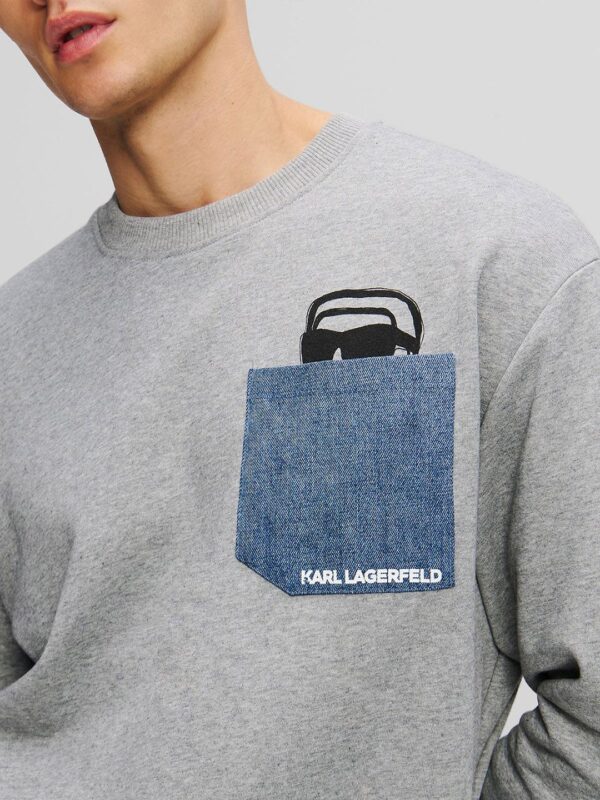Men Solid Denim Pocket Cotton Sweatshirt - Image 2