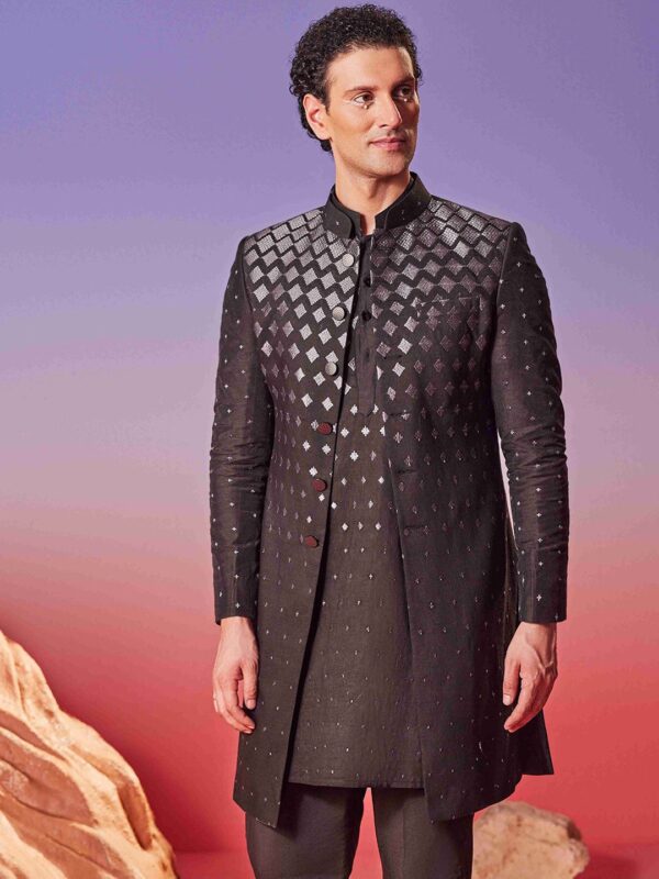 Eleven Brothers Men Cold-Shoulder Sleeves Thread Work Chanderi Silk Anarkali Kurta