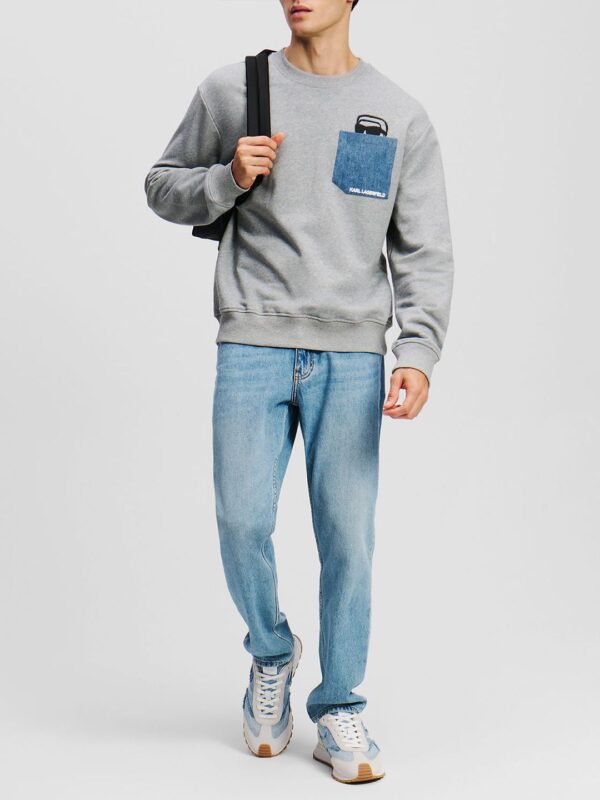 Men Solid Denim Pocket Cotton Sweatshirt - Image 4