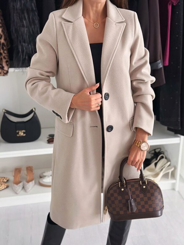 Women Solid Notched Lapel Overcoat - Image 2