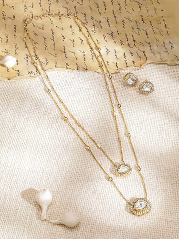 22KT Gold-Plated Polki and Cubic Zirconia Stone-Studded Jewellery Set - Image 3