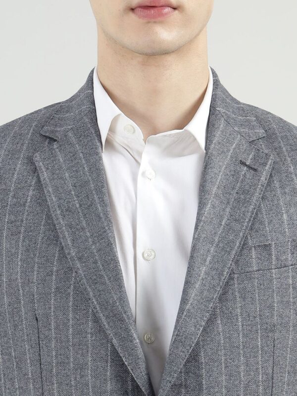 HACKETT LONDON Men Striped Notched Lapel Woolen Open Front Blazers - Image 3
