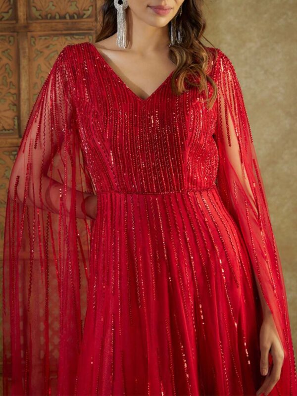 Mehak Murpana V-Neck Embellished Net Maxi Dress - Image 2