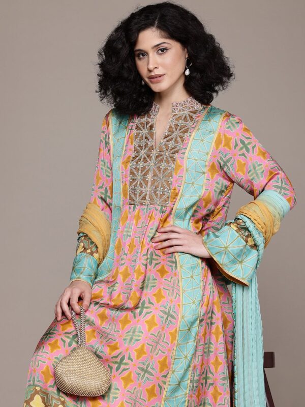 Ritu Kumar Printed Sequinned Kurta With Trousers & Dupatta