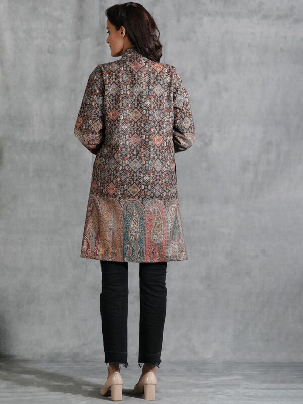 DUSALA INDIA Women Floral Woollen Longline Tailored Jacket with Embroidered - Image 2