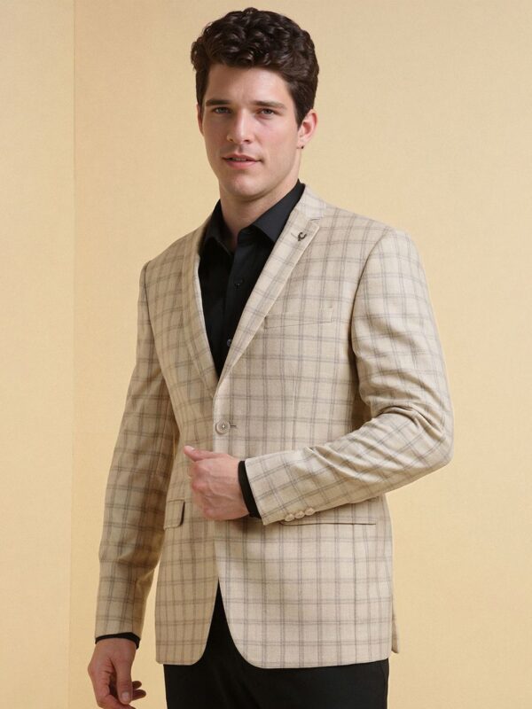 Allen Solly Slim-Fit Checked Pure Woollen Single Breasted Formal Blazer - Image 3
