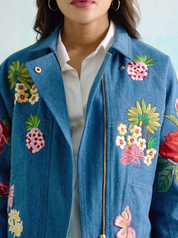 BETRUE Women Floral Cotton Denim Jacket with Embroidered - Image 2
