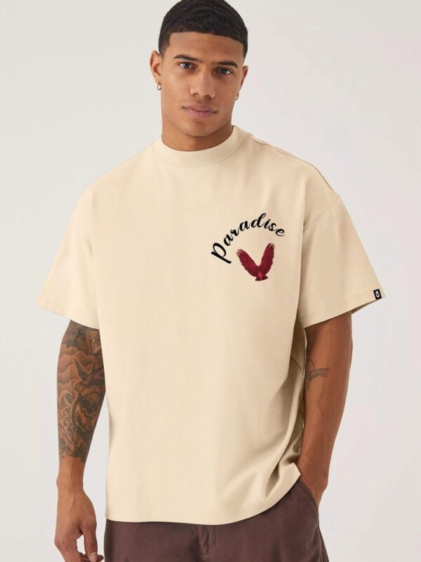 Men Beige Graphic Printed Oversized T-shirt - Image 3