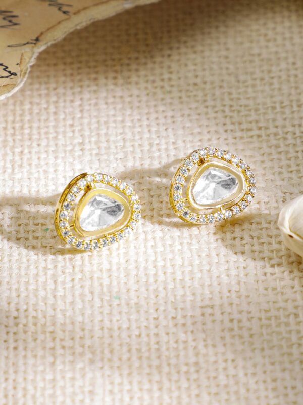22KT Gold-Plated Polki and Cubic Zirconia Stone-Studded Jewellery Set - Image 4