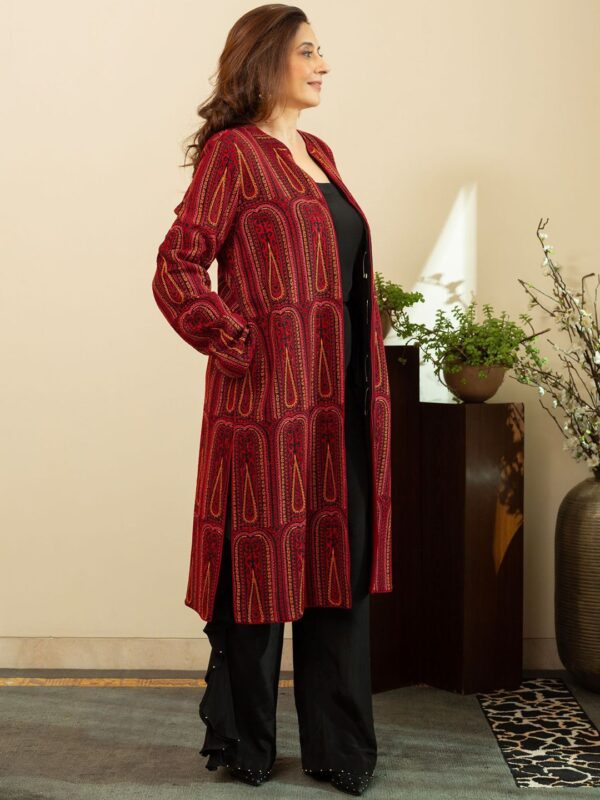 HOUSE OF INARI Women Lightweight Longline Open Front Jacket with Embroidered