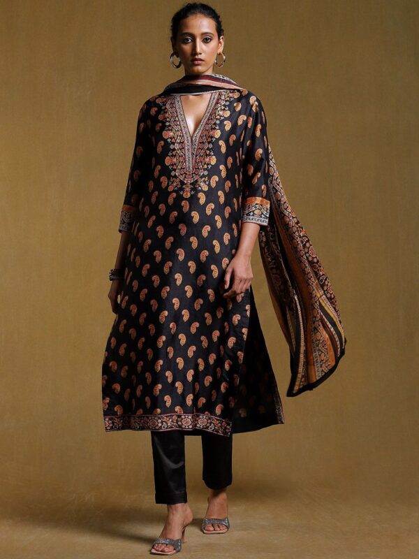 Ritu Kumar Women Ethnic Motifs Regular Pure Silk Kurta with Trousers & With Dupatta