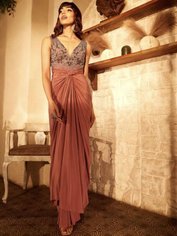 Babita M Floral Embroidered Crepe Maxi Dress