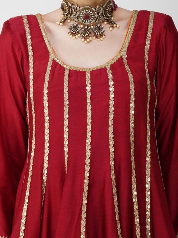 KOVET Embroidered Gotta Patti Panelled Pure Silk Kurta with Salwar - Image 2