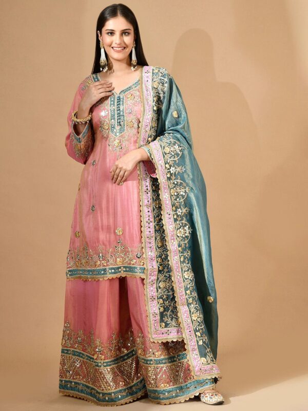 ZARIKALI Women Ethnic Motifs Embroidered Regular Kurta with Palazzos & Dupatta