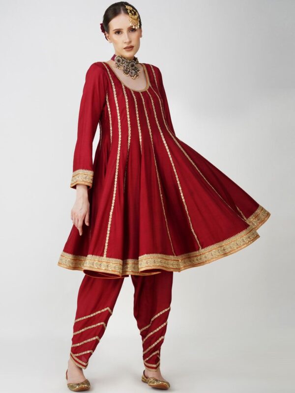 KOVET Embroidered Gotta Patti Panelled Pure Silk Kurta with Salwar