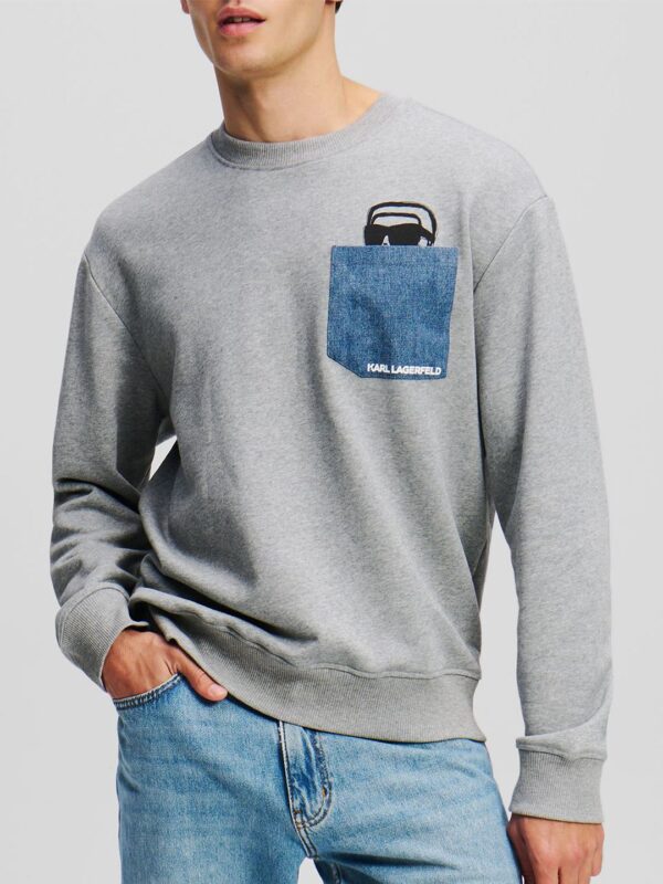 Men Solid Denim Pocket Cotton Sweatshirt