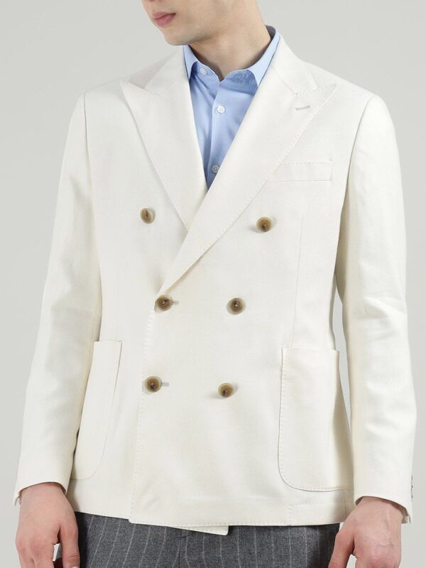 HACKETT LONDON Notched Lapel Structured Shoulder Slim-Fit Double Breasted Cotton Blazers