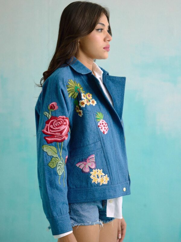 BETRUE Women Floral Cotton Denim Jacket with Embroidered - Image 3