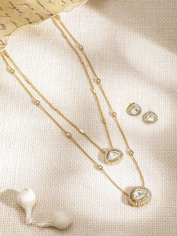 22KT Gold-Plated Polki and Cubic Zirconia Stone-Studded Jewellery Set - Image 2